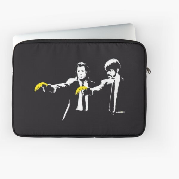 Banksy graffiti Pulp Fiction parody with bananas on Black background with grunge texture HD HIGH QUALITY ONLINE STORE Laptop Sleeve