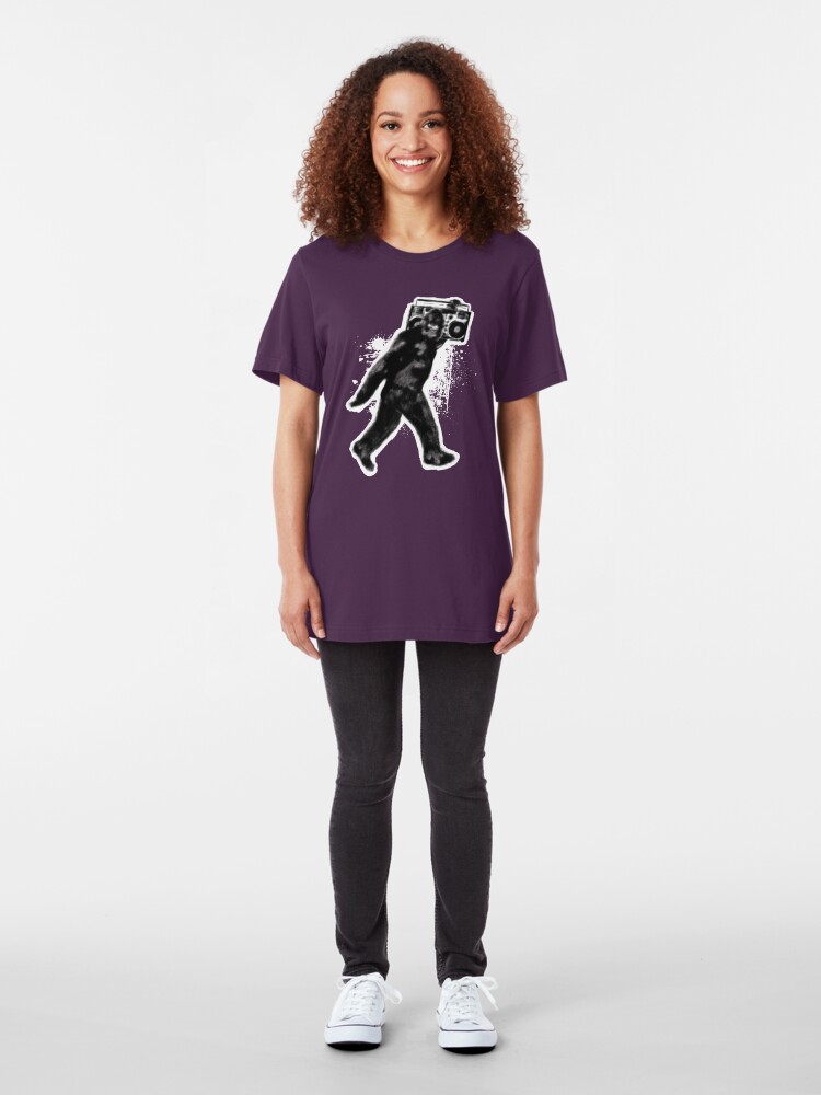 Alternate view of Bigfoot Sasquatch Yeti Boombox Dance Slim Fit T-Shirt
