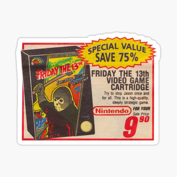Friday the 13th Video Game Cartridge Vintage Nintendo Advert Sticker