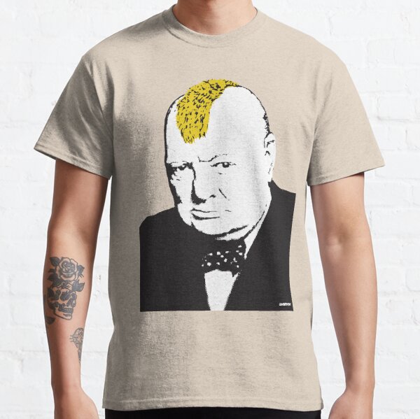 Banksy graffiti Pink Winston Churchill with Punk Mohawk haircut on beige background HD HIGH QUALITY ONLINE STORE Classic T-Shirt