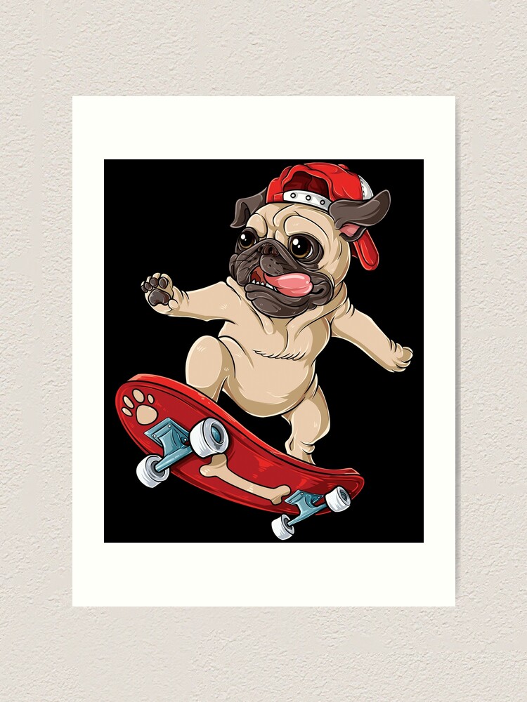 Pug Skateboard T shirt Dog Puppy Funny Skater Skateboarding Long Sleeve T  Shirt by LiqueGifts