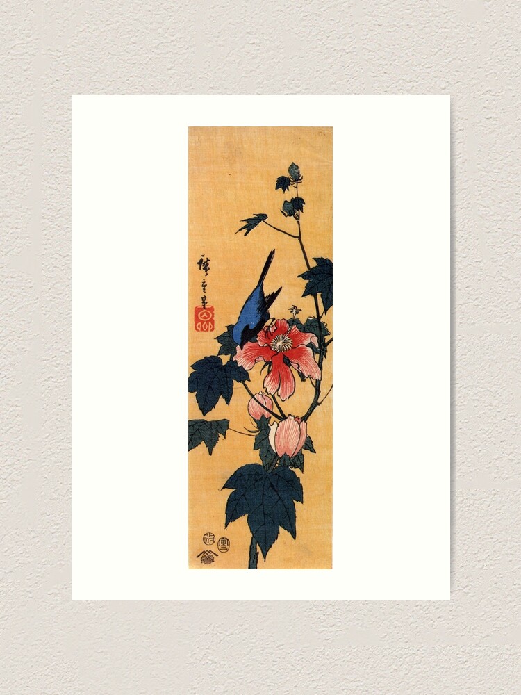 Lámina artística «Pájaro en una flor de hibisco por Utagawa Hiroshige ( Reproducción)» de RozAbellera | Redbubble