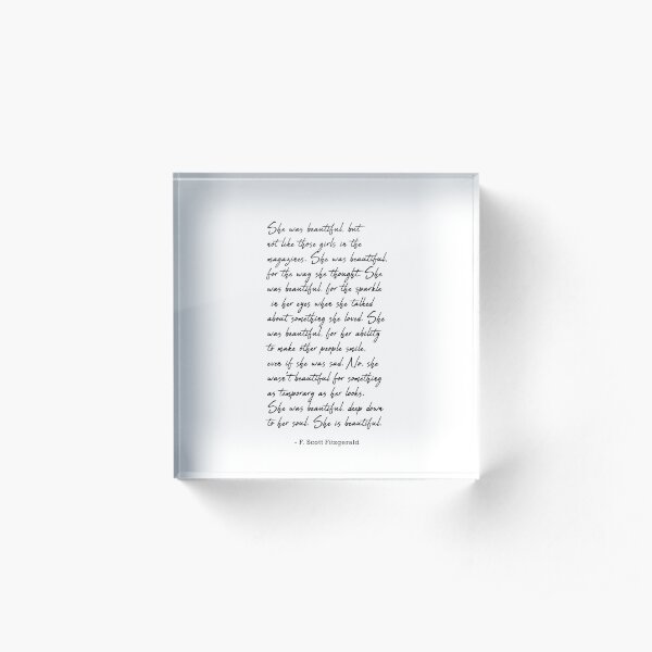 She was beautiful Fitzgerald quote Art Acrylic Block