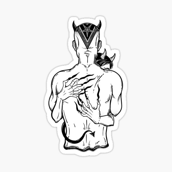 Man imp in the arms of a female demon. Sticker