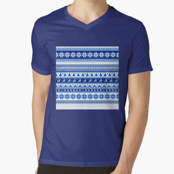 Nordic - Scandinavian Winter Blue V-Neck T-Shirt