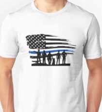 Dünne blaue Linie amerikanische Flagge unterstützen das Blau Slim Fit T-Shirt