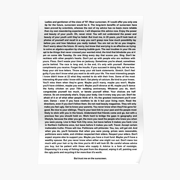 Who gave the wear sunscreen speech picture