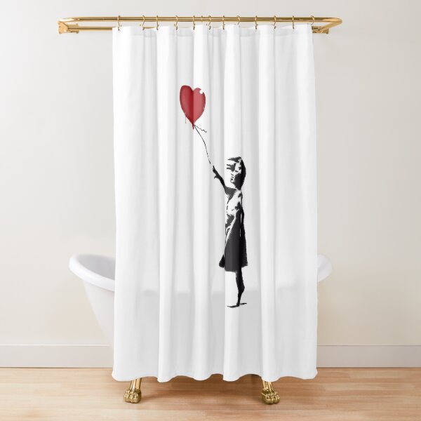 Banksy Girl with heart balloon graffiti street art Balloon Girl HD HIGH QUALITY ONLINE STORE Shower Curtain