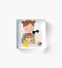 A Girl Knits Away Acrylic Block