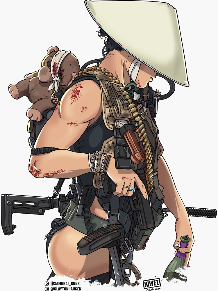Imagen 3 de 3, Pegatina con la obra Apocalipsis militar mujer soldado, diseñada y vendida por hiwez.