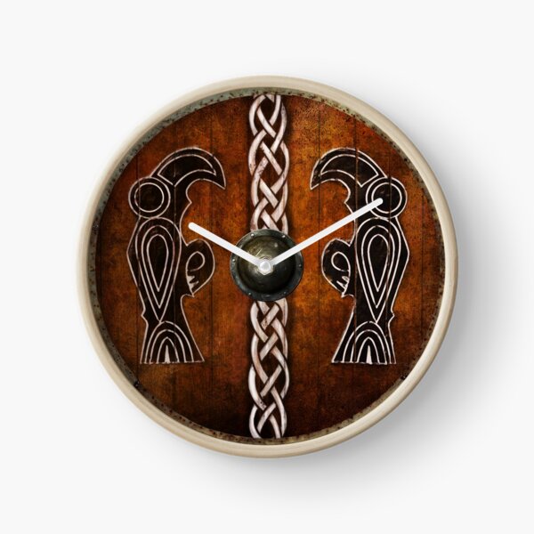 Bouclier Viking Corbeaux d'Odin Huginn & Muninn Horloge