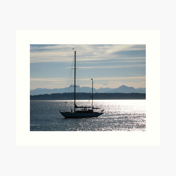 Sailboat against the Backdrop of the Olympic Mountains Art Print