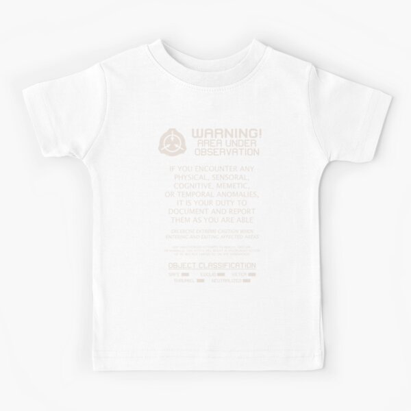 SCP Foundation WARNING Signage - White Text Kids T-Shirt
