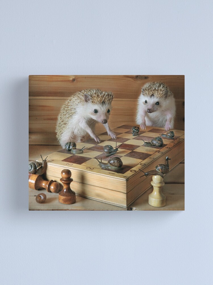 Thumbnail 1 of 3, Canvas Print, Hedgehogs - the chess players designed and sold by Eremina-Elena.