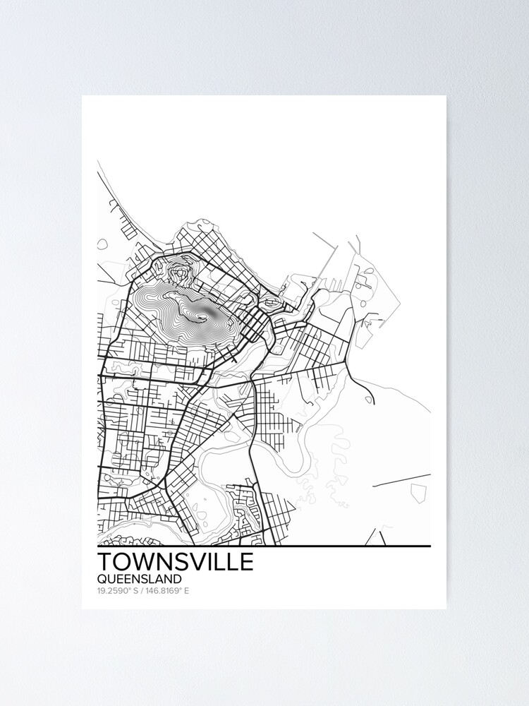 "Townsville map poster print wall art, Queensland gift printable, Home and Nursery, Modern map