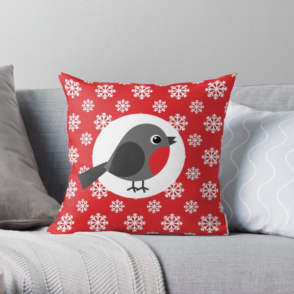 Christmas / Winter Robin Snowflakes Red Throw Pillow