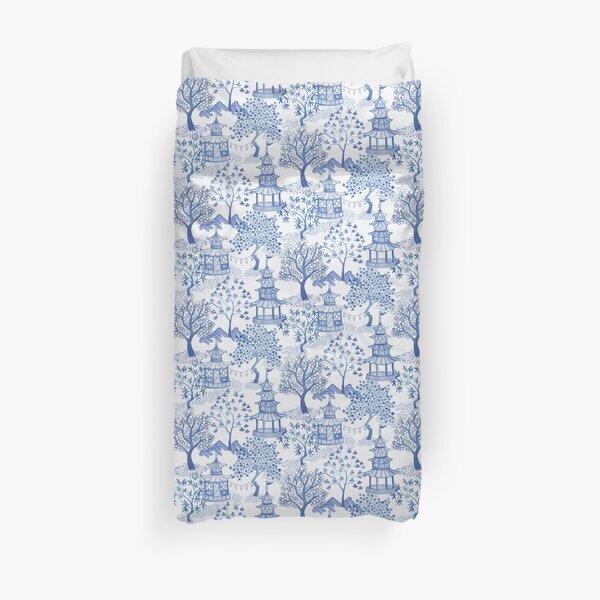 Pagoda Forest in Blues Duvet Cover