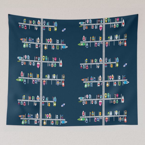 Item preview, Boat Docks- Multi on Navy designed and sold by Danikaherrick.