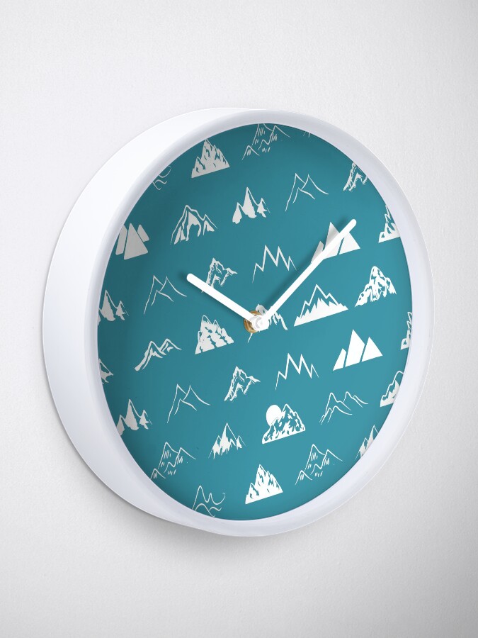 Alternate view of Mountains all over - turquoise Clock