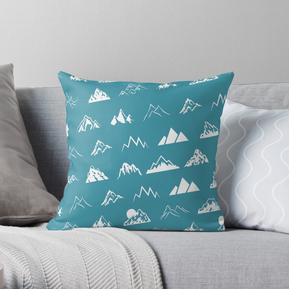Mountains all over - turquoise Throw Pillow