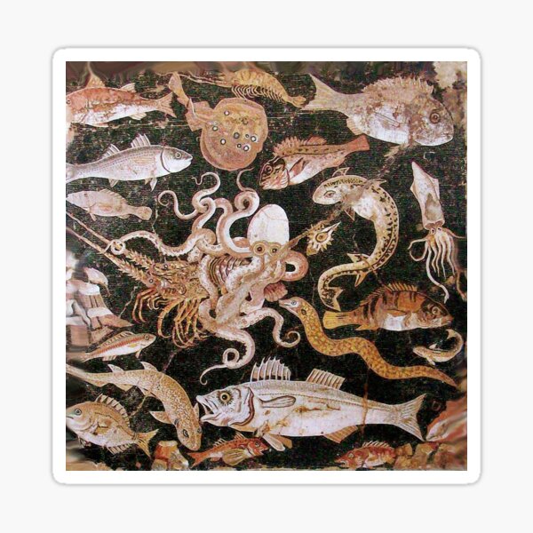 Item preview, POMPEII COLLECTION / ANTIQUE OCEAN - SEA LIFE SCENE,OCTOPUS AND FISHES designed and sold by BulganLumini.