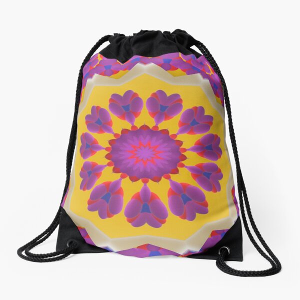 Purple Pedals 3D in the Sun Design Offering at Green Bee Mee Drawstring Bag