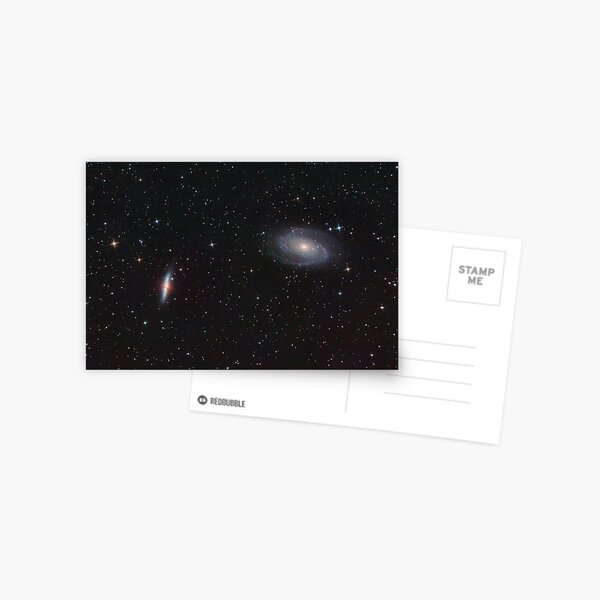 M81 and M82. Classic Spiral and "Exploding" galaxy in Ursa Majoris. Postcard