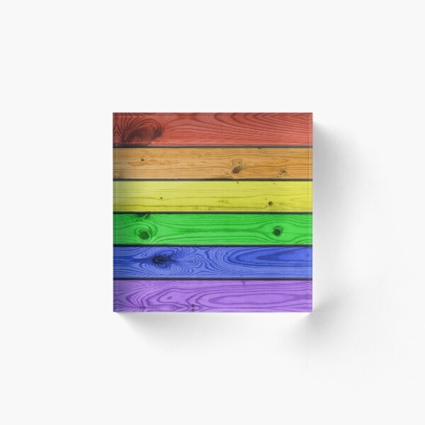 Rainbow Pride Wood Planks Acrylic Block