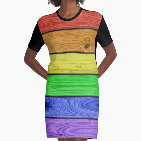 Rainbow Pride Wood Planks Graphic T-Shirt Dress