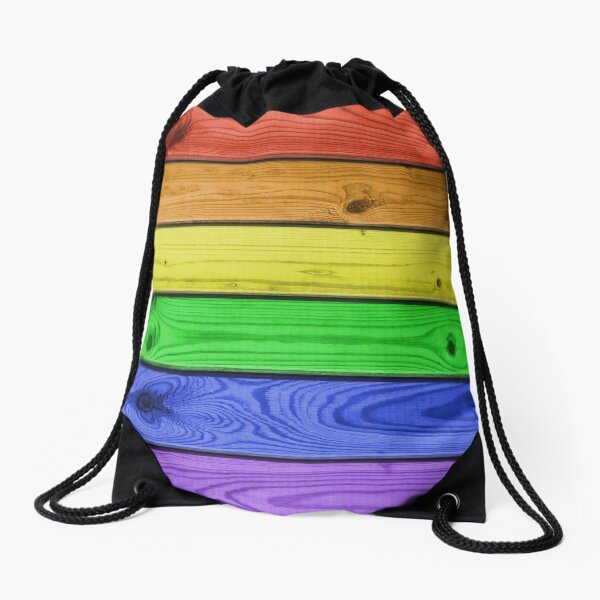 Rainbow Pride Wood Planks Drawstring Bag
