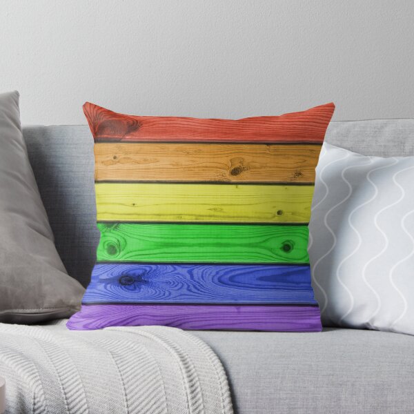 Rainbow Pride Wood Planks Throw Pillow