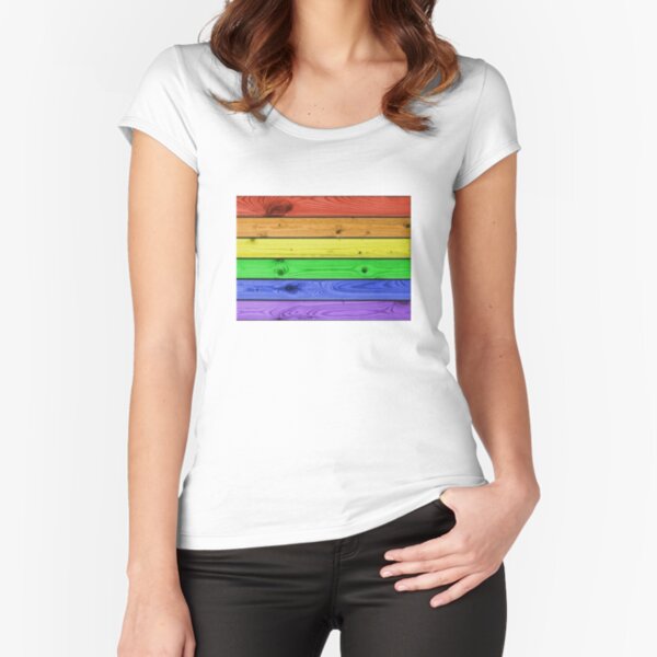 Rainbow Pride Wood Planks Fitted Scoop T-Shirt