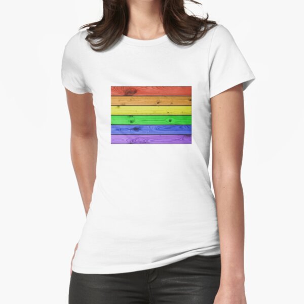 Rainbow Pride Wood Planks Fitted T-Shirt