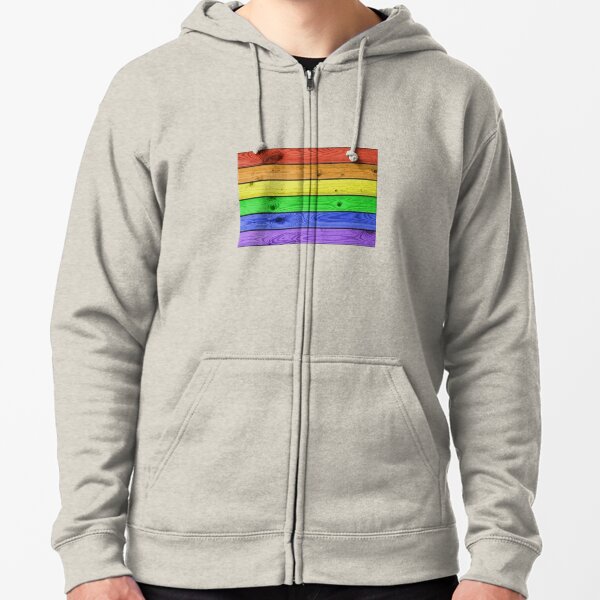 Rainbow Pride Wood Planks Zipped Hoodie