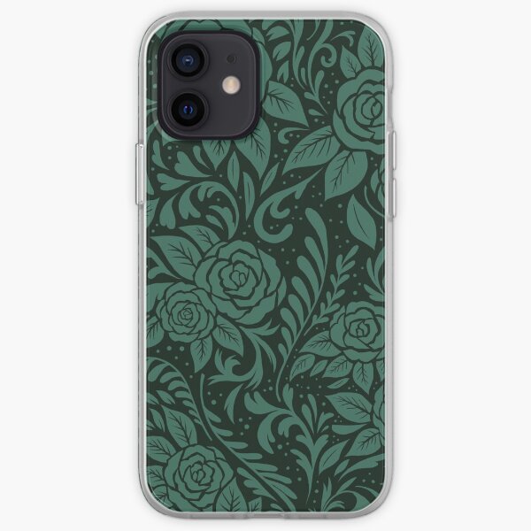 Floral Tile Pattern Dark Green iPhone Soft Case