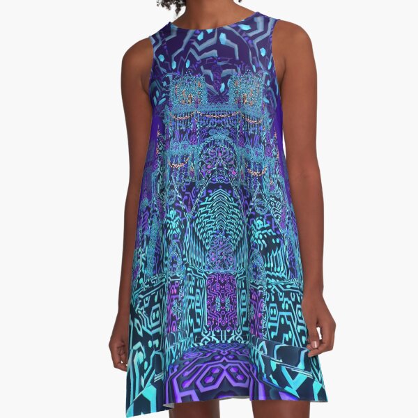 Kaleidoscopic Highway - Neon Cathedral (Blue) A-Line Dress