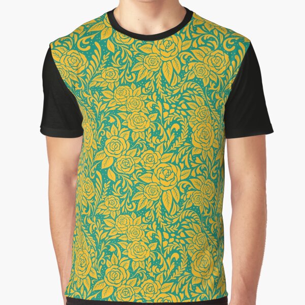 Floral Pattern - Turquoise and Gold Graphic T-Shirt