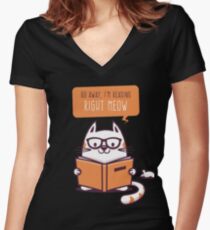 Go Away I'm Reading T-Shirt Book Lover Gift Cat Shirt Women's Fitted V-Neck T-Shirt