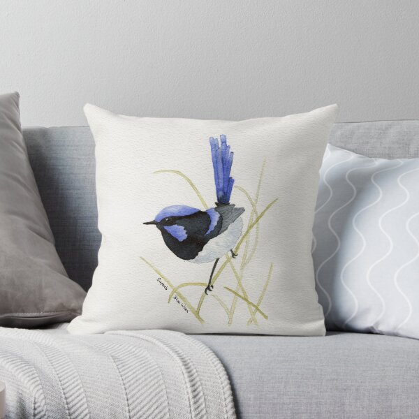 Superb Blue Wren Throw Pillow
