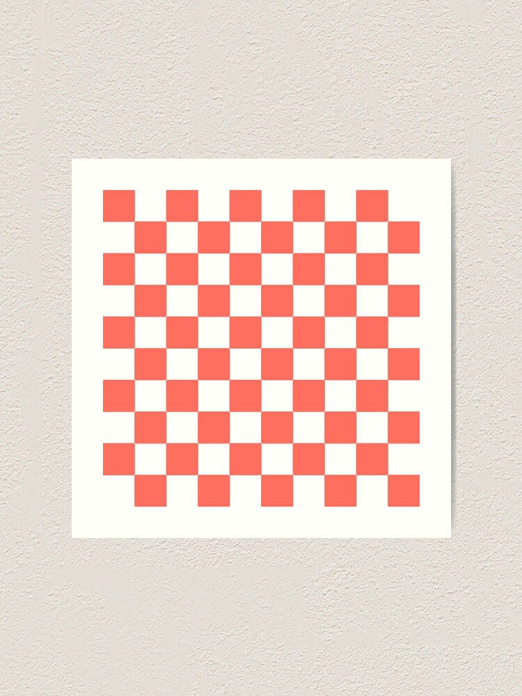 Alternate view of LIVING CORAL CHECK PATTERN WITH WHITE - PANTONE COLOR OF THE YEAR 2019 Art Print