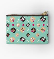 King Charles Cavalier spaniels. Cute puppies on aqua background Studio Pouch
