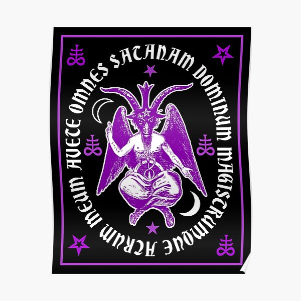 Satanic Baphomet with latin Hail Satan Text Poster