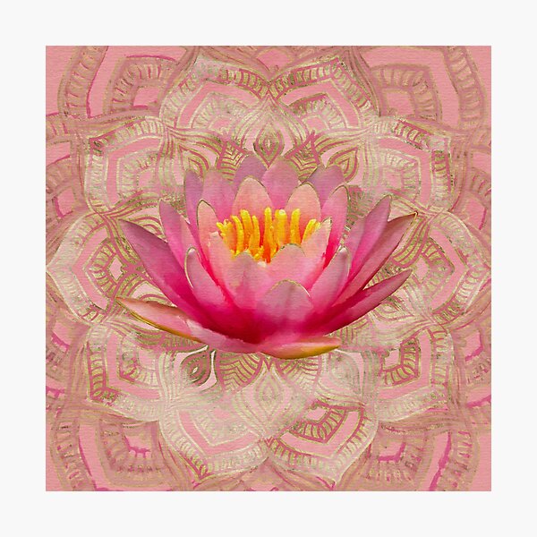 Item preview, Lotus in Mandala Watercolor Gold and pastel pink designed and sold by Nartissima.