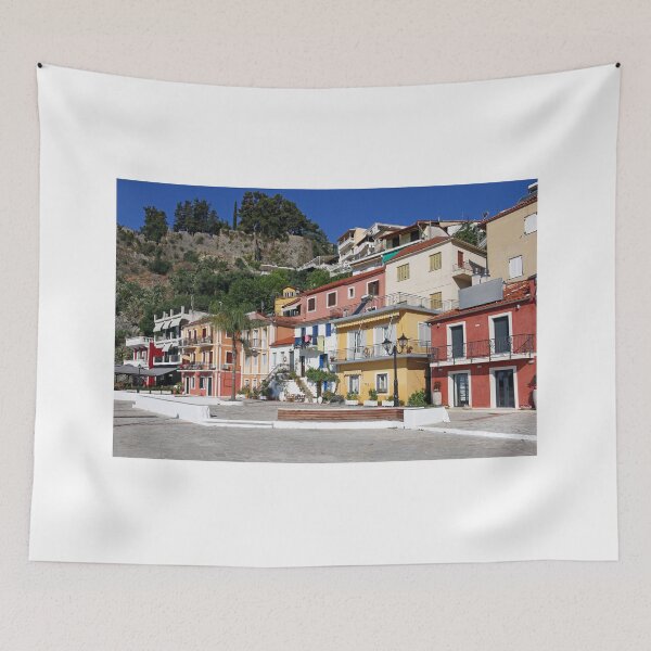 Item preview, colorful old buildings and castle Parga Greece designed and sold by goceris.