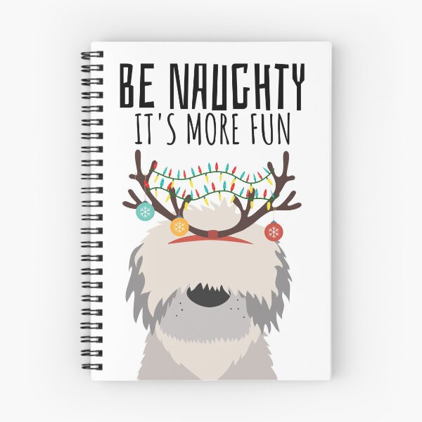 Item preview, Be naughty it’s more fun bad dog wearing reindeer antlers tangled in tree decorations  designed and sold by Scoopivich.