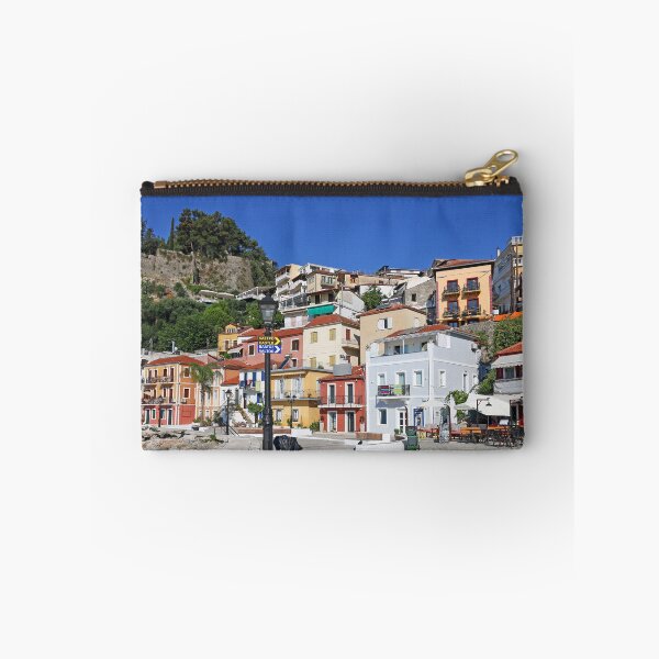 Item preview, colorful old buildings street Parga Greece designed and sold by goceris.
