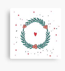 Hand drawn cute Christmas wreath with heart and polka dots New Year Holiday celebration template for your design Unique and pretty on white background Canvas Print