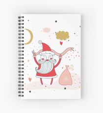 Merry Christmas Happy New Year Santa Claus with presents gifts Fun greeting card Unique Cute hand drawn design elements on white background Spiral Notebook