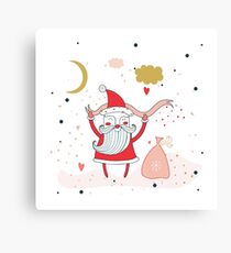 Merry Christmas Happy New Year Santa Claus with presents gifts Fun greeting card Unique Cute hand drawn design elements on white background Canvas Print