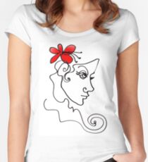 Blumenmädchen - Line Art Tailliertes Rundhals-Shirt